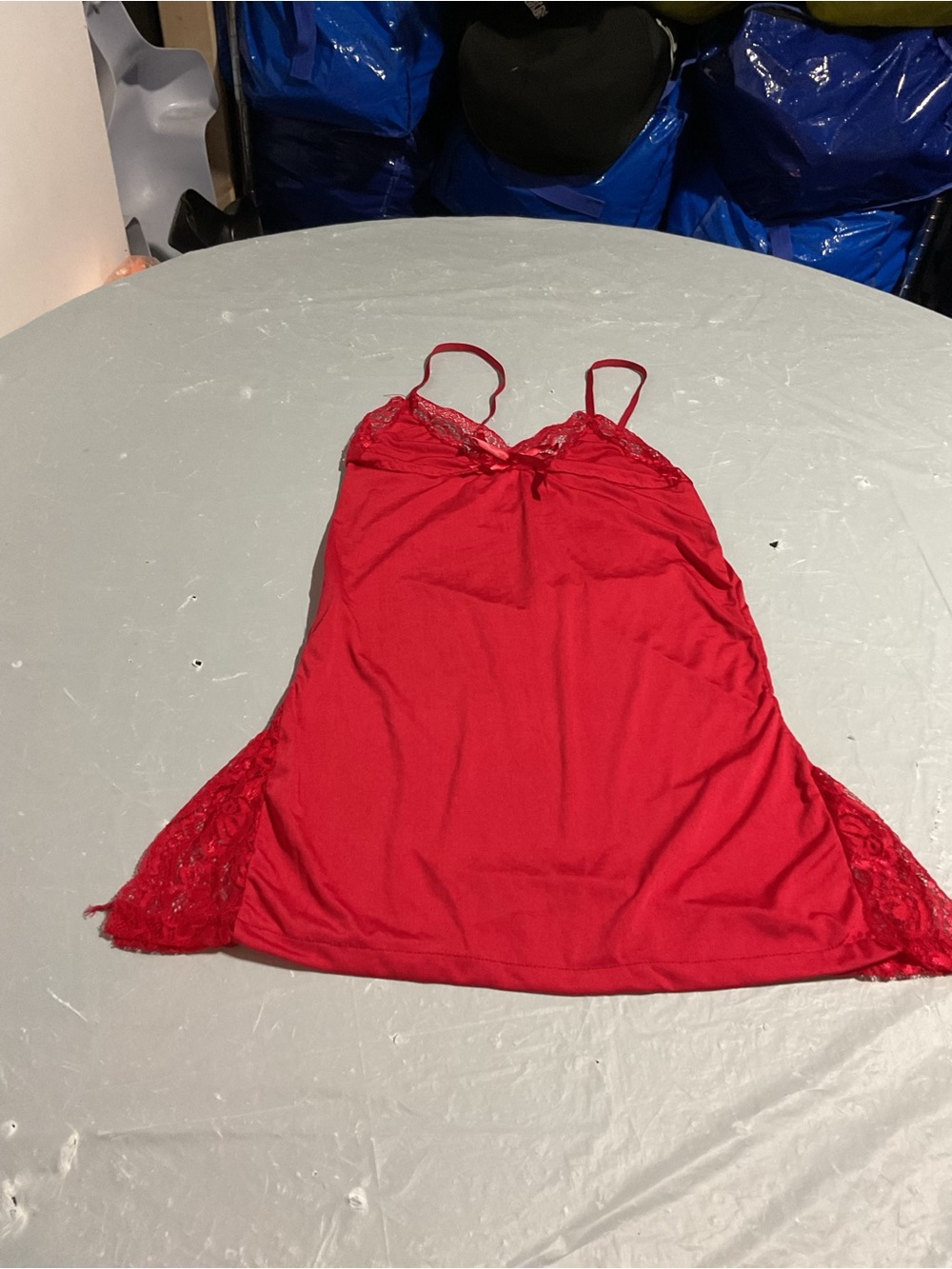 Lace-Trim Red Slip Chemise with Adjustable Straps